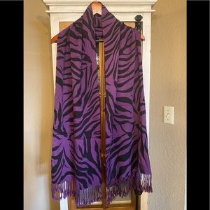 Women’s Oversized Scarf Wrap Shawl with Fringe in Black & Purple Zebra Print